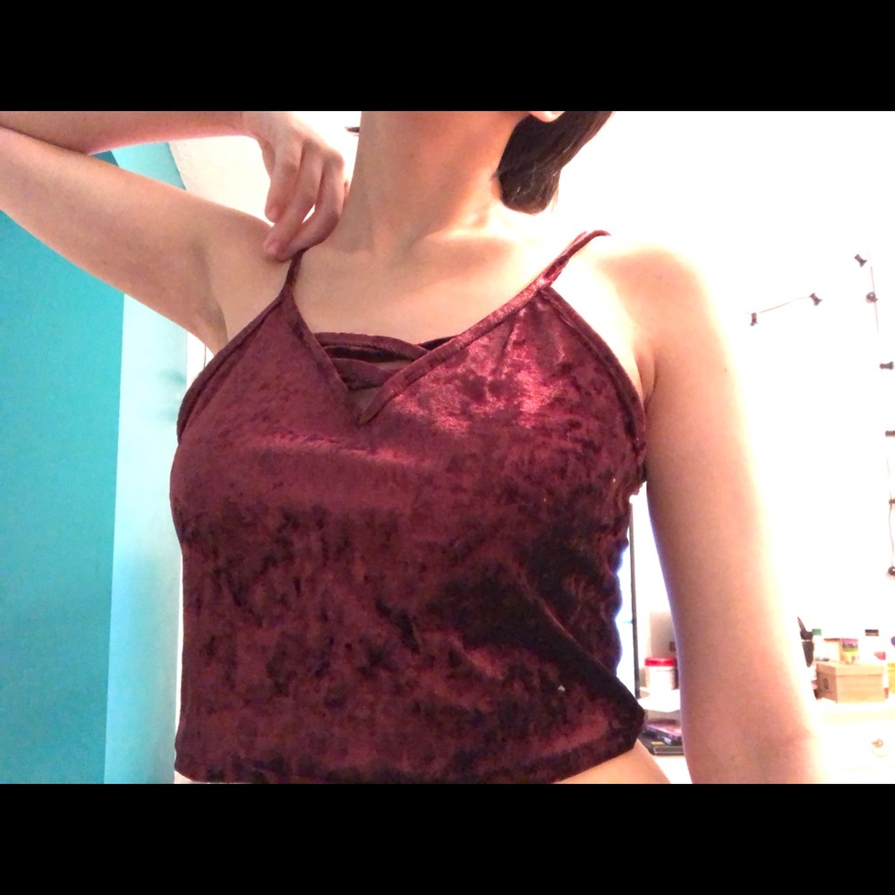 Cropped velvet red tank top